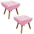 Kit 02 Puffs Opala Suede Rosa Bebê Pés Palito Castanho D'rossi