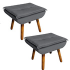 Kit 02 Puffs Opala Veludo Grafite Pés Palito Castanho - D'ros