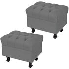 Kit 02 Puffs París L02 Luis Xv Capitone Suede Cinza Pés Madei