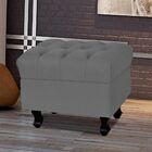 Kit 02 Puffs París L02 Luis Xv Capitone Suede Cinza Pés Madei