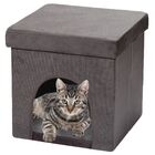 Kit 02 Puffs Pet Baú Casinha Desmontável Dobrável Suede Cinza