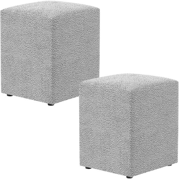 Kit 02 Puffs Quadrado Decorativo L02 Bouclê Cinza - Lyam Decor