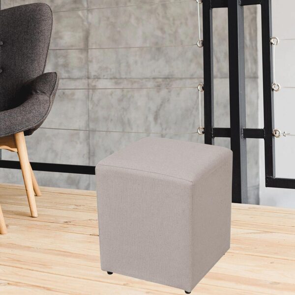 Kit 02 Puffs Quadrado L02 Decorativo Sala De Estar Linho Bege
