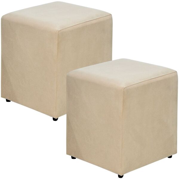 Kit 02 Puffs Quadrado L02 Decorativo Sala De Estar Suede Bege