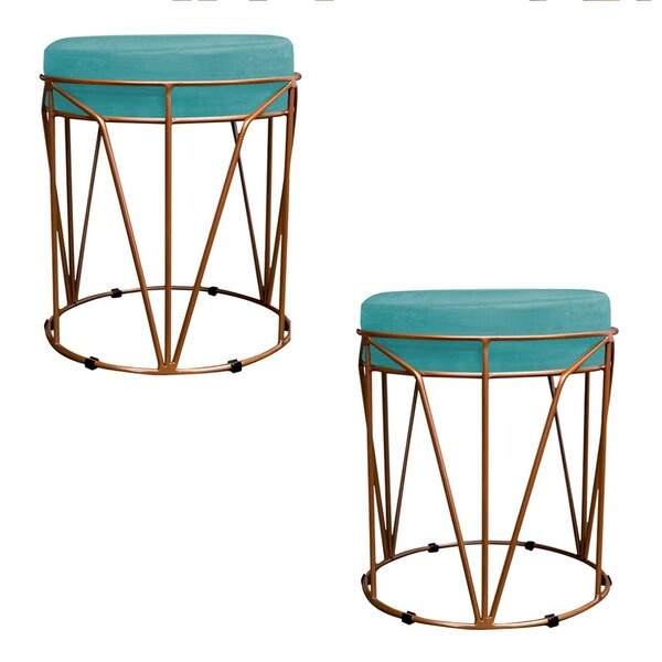 Kit 02 Puffs Redondo Aramado Íris Suede Azul Turquesa - Amare