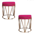 Kit 02 Puffs Redondo Aramado Íris Suede Pink - Amarena Móveis