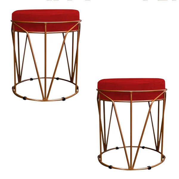 Kit 02 Puffs Redondo Aramado Íris Suede Vermelho - Amarena Mó