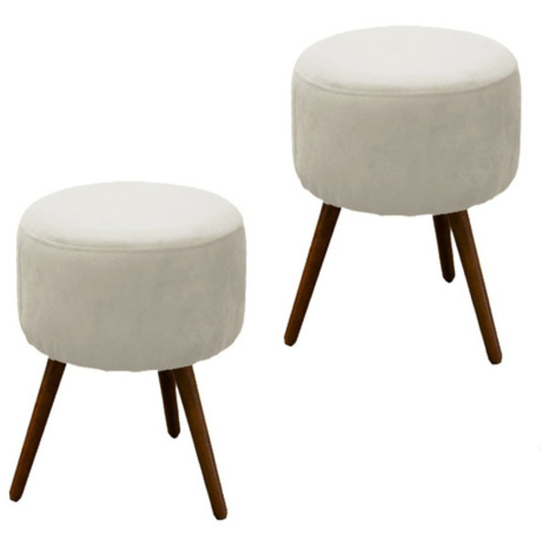 Kit 02 Puffs Redondos Para Sala E Quarto Palito Suede Bege -