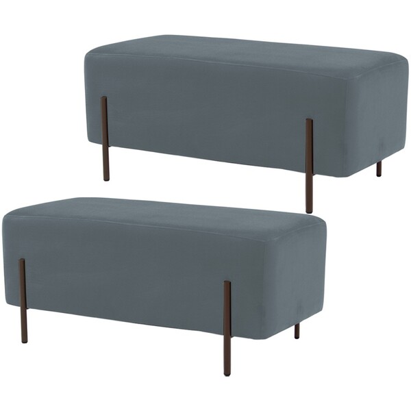 Kit 02 Puffs Retangular Decorativo Status 90x45 D02 Pés De Aç