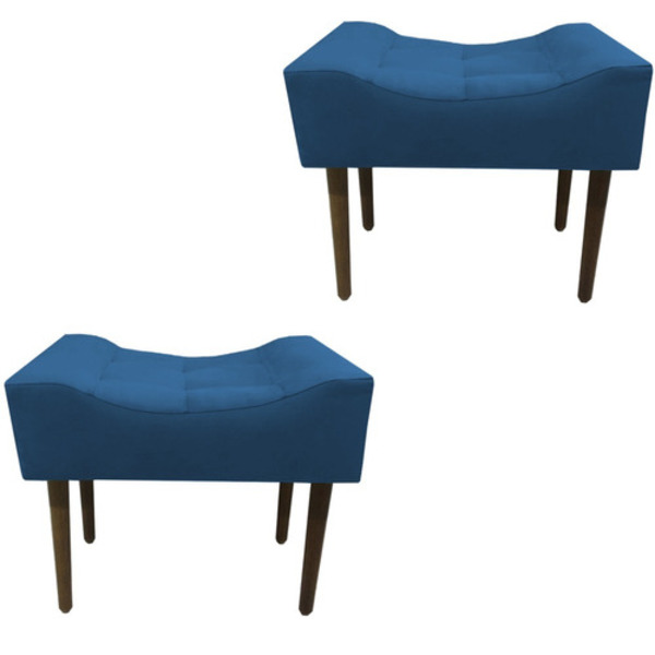 Kit 02 Puffs Retangular Para Sala E Quarto Palito Suede Azul
