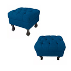 Kit 02 Puffs Retrô Fixo Luis Xv Capitonê Suede Azul Royal - D