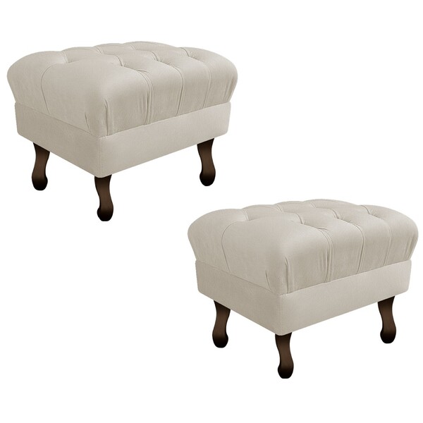 Kit 02 Puffs Retrô Luis Xv Suede Bege - Amarena Móveis