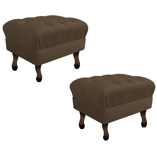 Kit 02 Puffs Retrô Luis Xv Suede Marrom - Amarena Móveis
