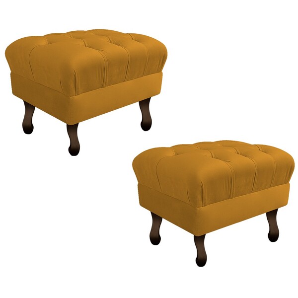 Kit 02 Puffs Retrô Luis Xv Suede Mostarda - Amarena Móveis