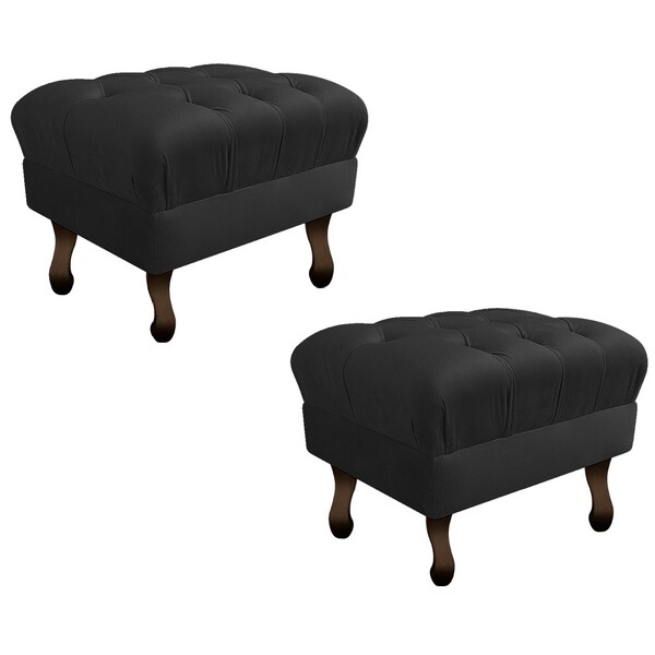 Kit 02 Puffs Retrô Luis Xv Suede Preto - Amarena Móveis