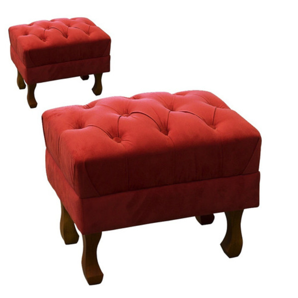 Kit 02 Puffs Retrô Luiz Xv Capitonê Para Sala E Quarto Suede