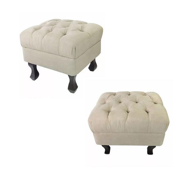 Kit 02 Puffs Retrô Luiz Xv Capitonê Para Sala E Quarto Suede