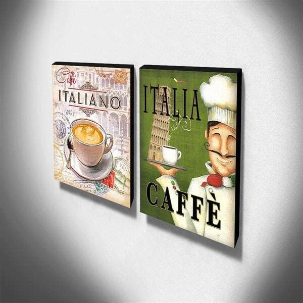 Kit 02 Quadros Cozinha Vintage Café Itália Canvas 40x30cm-coz221
