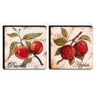 Kit 02 Quadros Cozinha Vintage Frutas Pêssego Maçã Canvas 30x