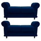 Kit 02 Recamier Barcelona Namoradeira Calçadeira Suede Azul M