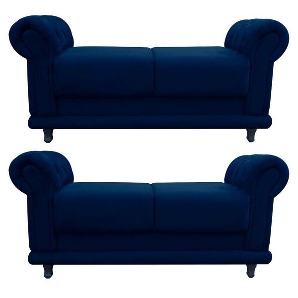 Kit 02 Recamier Barcelona Namoradeira Calçadeira Suede Azul M