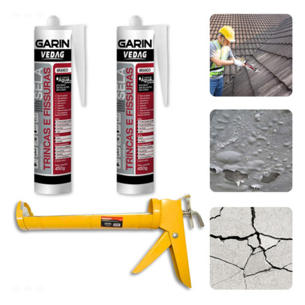 Kit 02 Sela Trincas Fissuras Rachaduras + Pistola Aplicadora