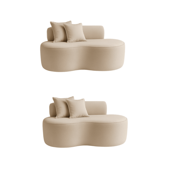 Kit 02 Sofá Decorativo Curvo Orgânico Nature Gaia Boucle Bege
