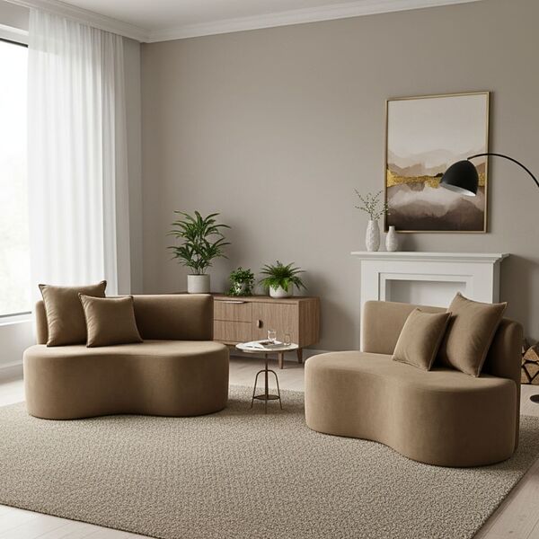Kit 02 Sofá Decorativo Curvo Orgânico Nature Gaia Suede - Mon