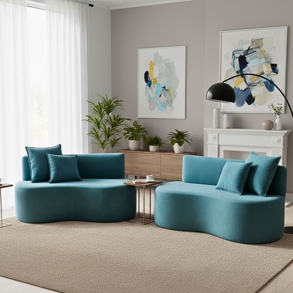 Kit 02 Sofá Decorativo Curvo Orgânico Nature Gaia Suede - Mon