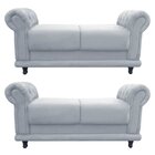 Kit 02 Sofá Retrô Barcelona Namoradeira Calçadeira Suede Cinz