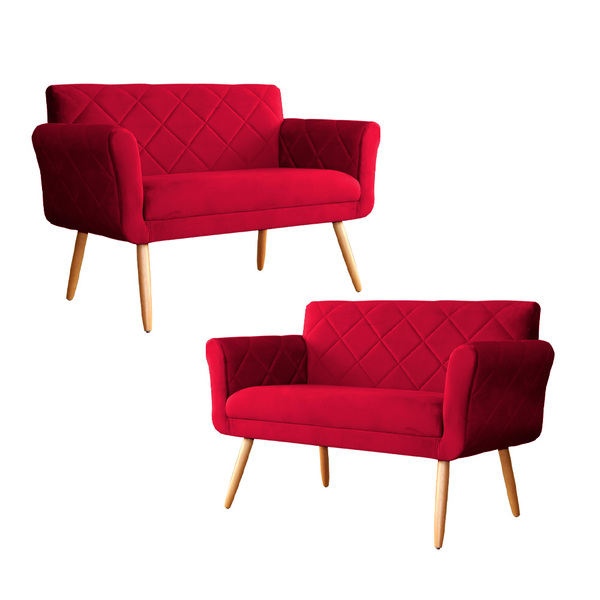 Kit 02 Sofás Isabela Veludo Cores - Ds Estofados - Vermelho