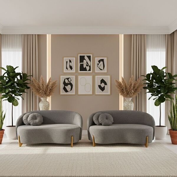 Kit 02 Sofás Orgânicos 2 Lugares C/2 Almofadas Curvo Sala Rec