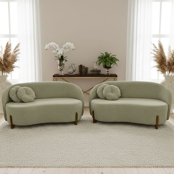 Kit 02 Sofás Orgânicos 2 Lugares C/2 Almofadas Curvo Sala Rec