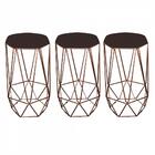 Kit 03 Banqueta Alta Aramado Bronze Corino Marrom