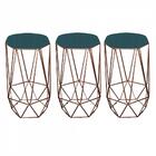 Kit 03 Banqueta Alta Aramado Bronze Suede Azul Turquesa