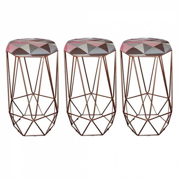 Kit 03 Banqueta Alta Aramado Bronze Triângulo Rose