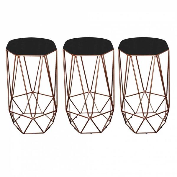 Kit 03 Banqueta Alta Aramado Liz Bronze Preto