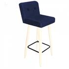 Kit 03 Banqueta Alta Branco Botão Azul Marinho