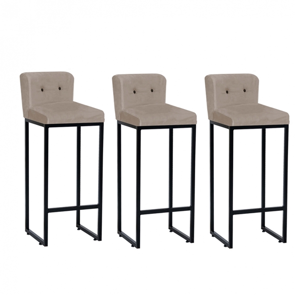 Kit 03 Banqueta Alta C/ Encosto Lucca Industrial Cozinha Balc