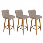 Kit 03 Banqueta Alta Castanho Botão Bege