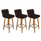 Kit 03 Banqueta Alta Castanho Botão Marrom
