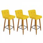 Kit 03 Banqueta Alta Castanho Botão Suede Amarelo