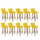 Kit 03 Banqueta Alta Castanho Botão Suede Cinza