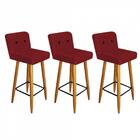 Kit 03 Banqueta Alta Com Encosto Lana Botão Preto Vermelho