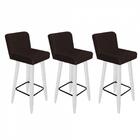 Kit 03 Banqueta Alta Com Encosto Lana Branco Marrom