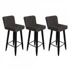 Kit 03 Banqueta Alta Com Encosto Lana Preto Cinza