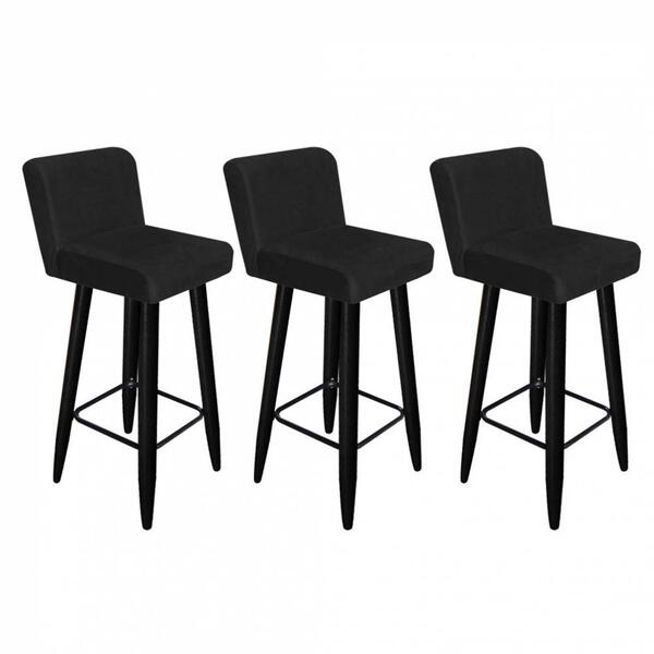 Kit 03 Banqueta Alta Com Encosto Lana Preto Preto