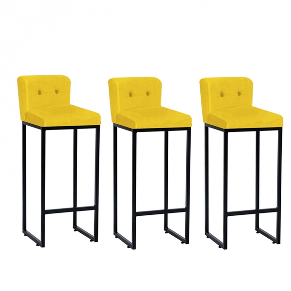 Kit 03 Banqueta Alta Com Encosto Lucca Industrial Cozinha Bal