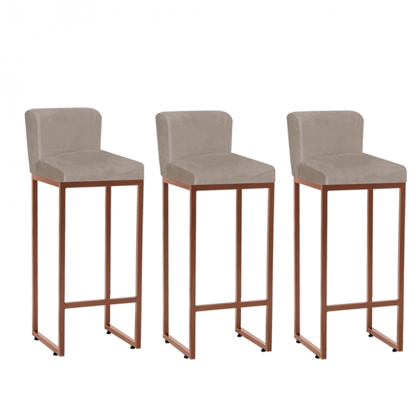 Kit 03 Banqueta Alta Com Encosto Lucca Industrial Cozinha Bal