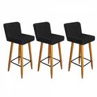 Kit 03 Banqueta Alta Com Encosto Suede Preto